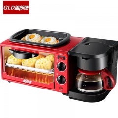 盖朗德三合一早餐机咖啡机煎烤机全自动电烤箱多士炉面包机 红配黑 KZC-9L-K-J